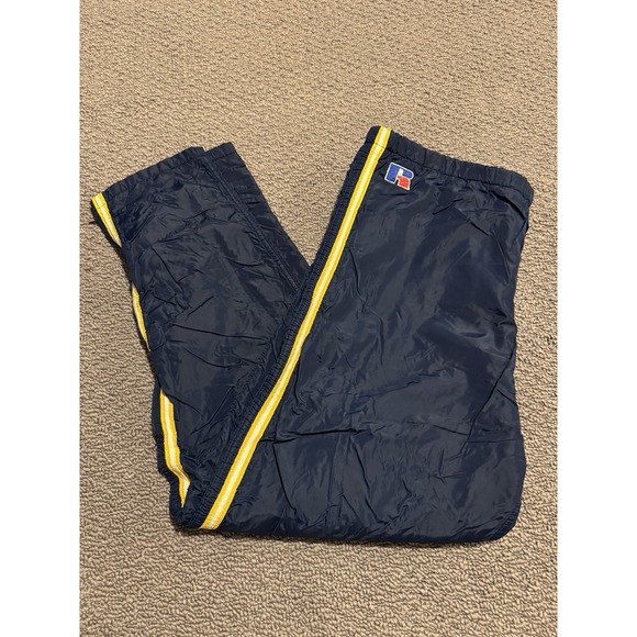 Vintage Russell Athletic Made in USA Windbreaker Lined Pants Track Blue Yellow M - Picture 1 of 9